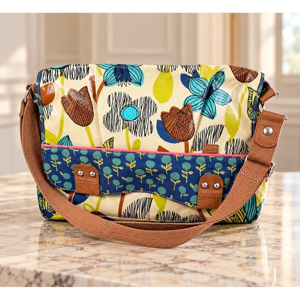 Fossil Key-Per Floral Crossbody Messenger Bag Coated Canvas Y2K Boho Large